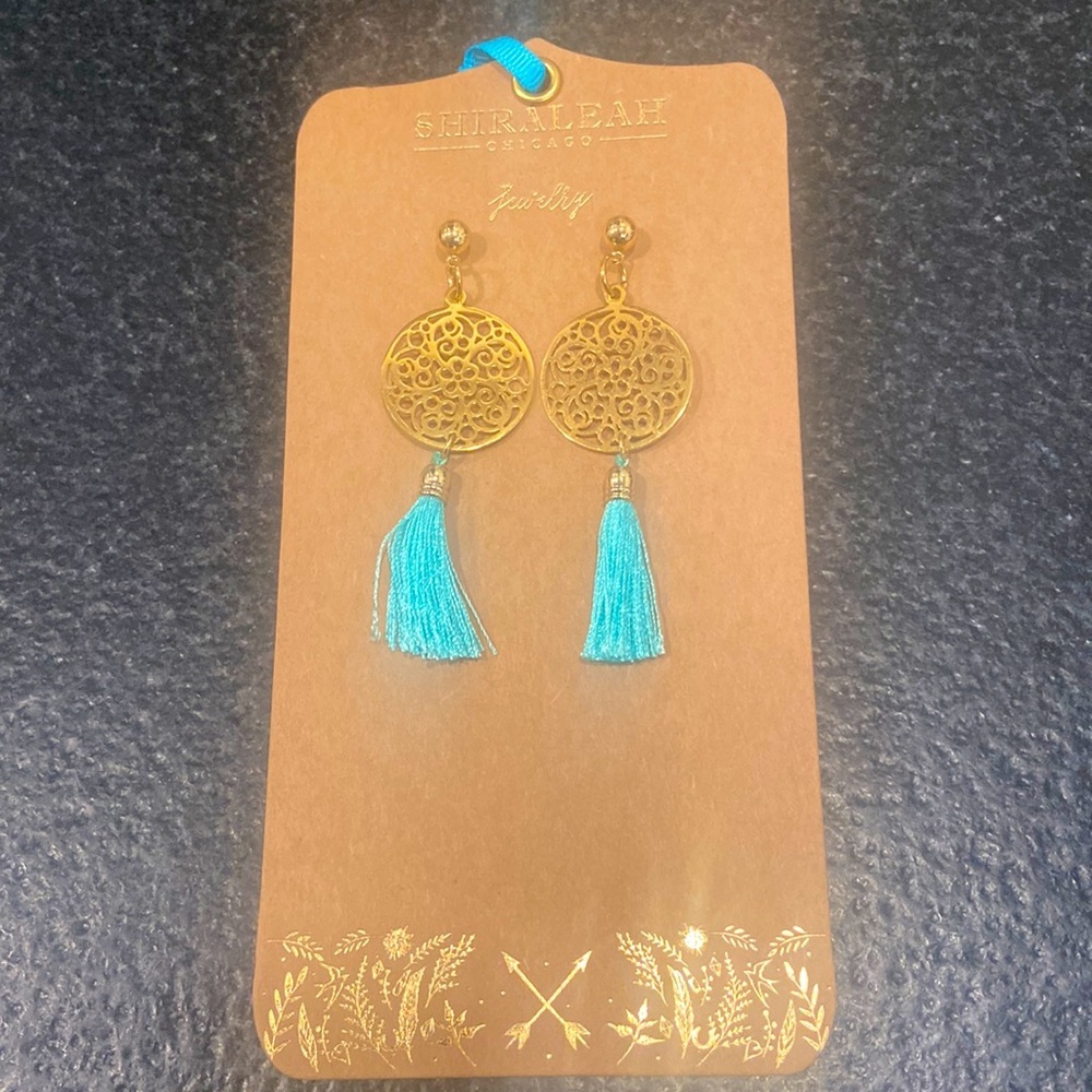 Shiraleah Turquoise Bali Earrings NWT Boho tassel drop
